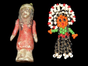 Vintage Bisque Made in Japan Native American Cracker Jack Toy Prize, with moveable arms, and