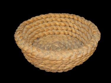 12 1/2" z 4" Antique Primitive Coiled Rye Straw Basket