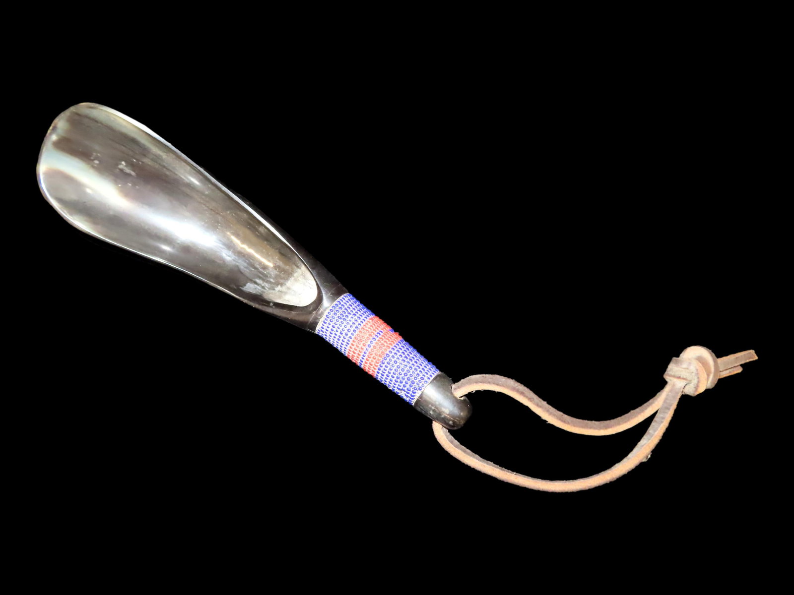 7"  Historic Carved Buffalo Horn Beaded Spoon (1 of 10)