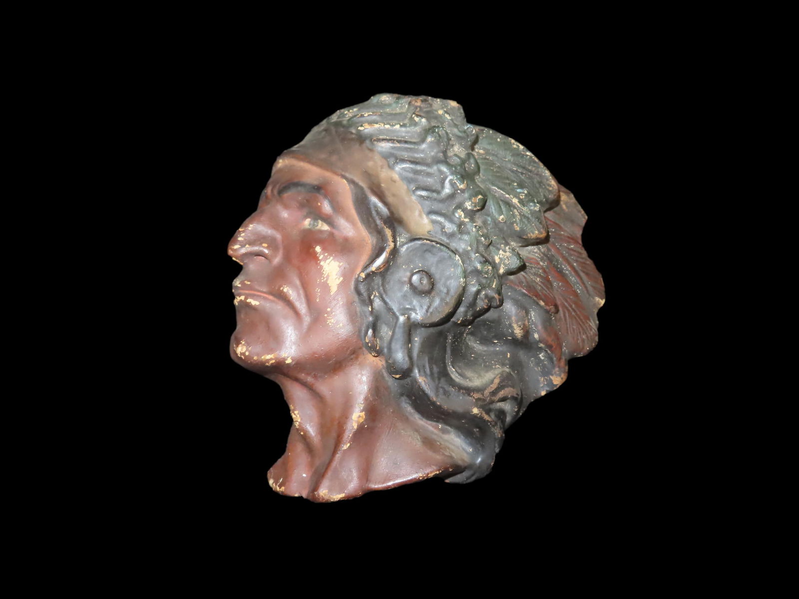 6 1/2" Chalkware Native American Chief Wall Hanger Match Safe/Candle Sconce (1 of 4)