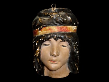 Vintage Chalkware Bust Hanging Match/Toothpick Holder, Native American Maiden