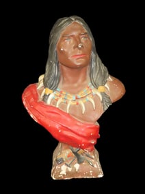 17 1/2" Vintage Cigar Store Indian Chalkware Bust