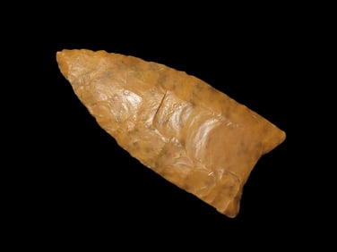 Incredible 2 1/4" Clovis, Nebraska, Motley COA, Very Colorful & well Flaked Paleo Fluted Spear,