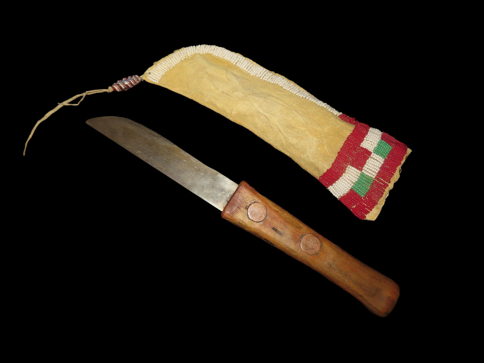 Amazing Plains Indian Beaded Sheath & Trade Knife with decorative Drop, ex Bennett (1 of 9)