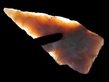 Highly Translucent Red River Knife, 2 1/4" Long, Lamar County Texas, Nice Well Flaked Example, Thin