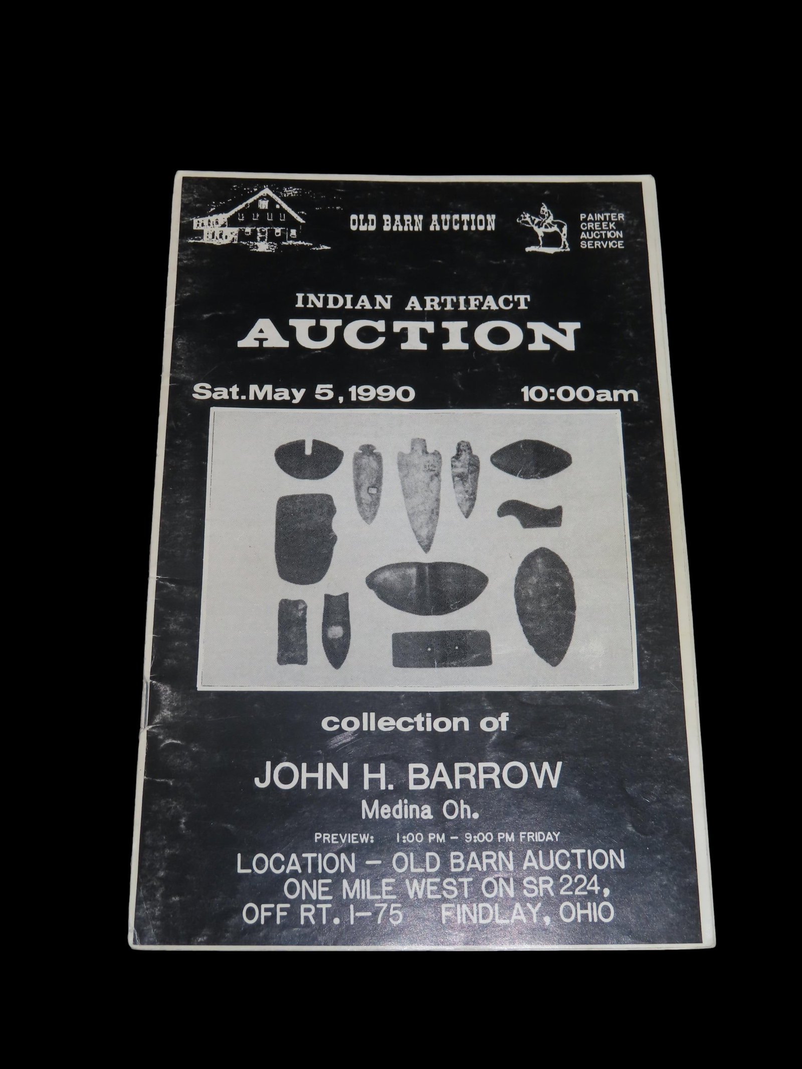 1990 John Barrow (Ohio) Indian Artifact Collection Auction Catalog, Old Barn/Painter Creek Auction: 1990 John Barrow (Ohio) Indian Artifact Collection Auction Catalog, Old Barn/Painter Creek Auction Service, Full of Pendants & Gorgets, Bannerstones, Axes, Pottery, Arrowheads, Pipes, Birdstones, ETC.