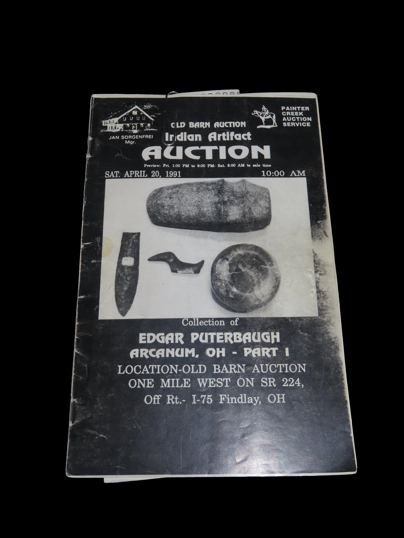 1991 Edgar Puterbaugh (ohio) Indian Artifact Collection Auction Catalog Part 1, Old Barn/Painter: 1991 Edgar Puterbaugh (ohio) Indian Artifact Collection Auction Catalog Part 1, Old Barn/Painter Creek Auction Service, Axes, Pendants & Gorgets, Bannerstones, Pottery, Arrowheads, Pipes, Birdstones,