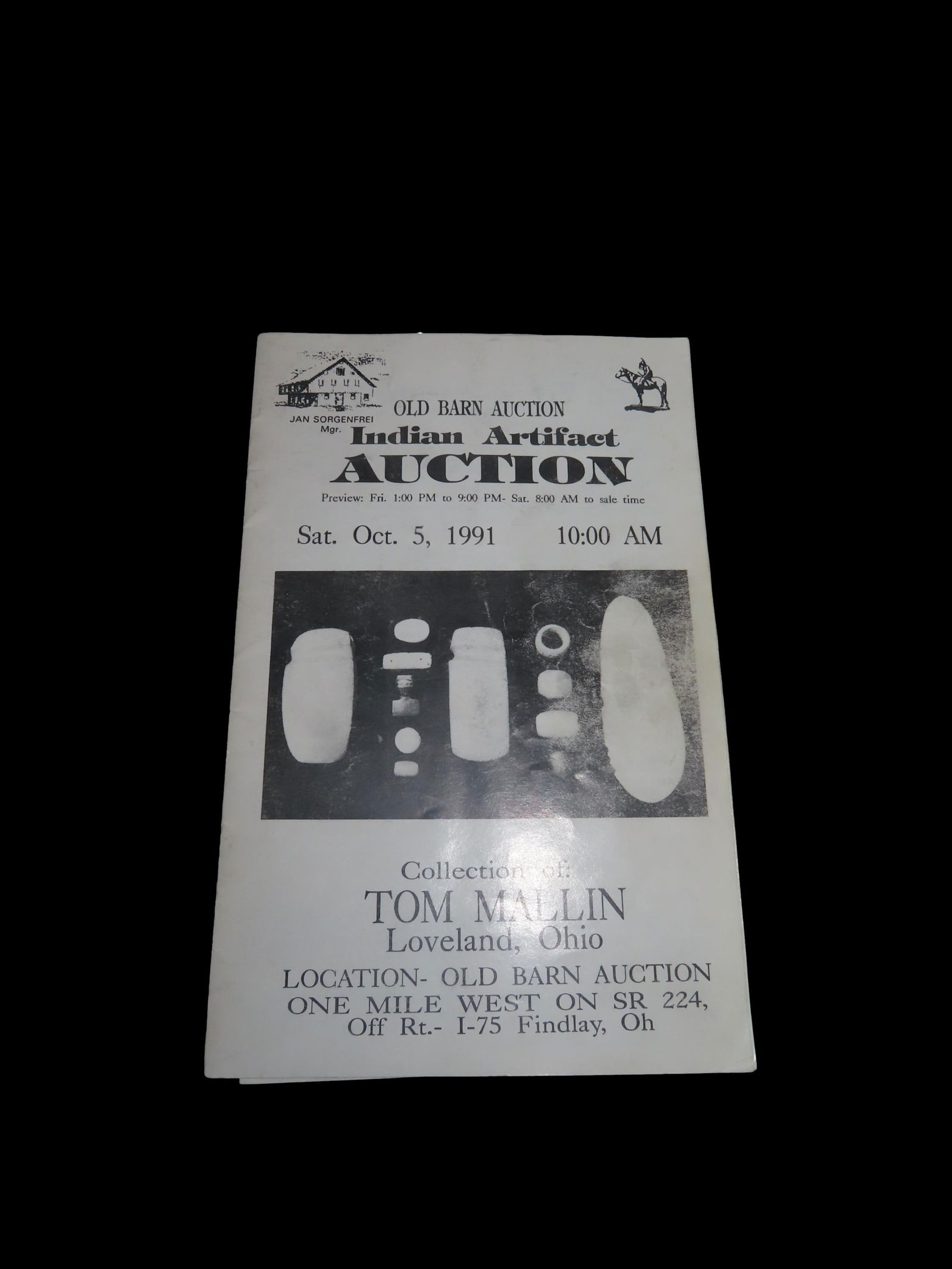 1991 Tom Mallin (ohio) Indian Artifact Collection Auction Catalog, Old Barn/Painter Creek Auction: 1991 Tom Mallin (ohio) Indian Artifact Collection Auction Catalog, Old Barn/Painter Creek Auction Service, Axes, Pendants & Gorgets, Bannerstones, Pottery, Arrowheads, Pipes, Birdstones, ETC.