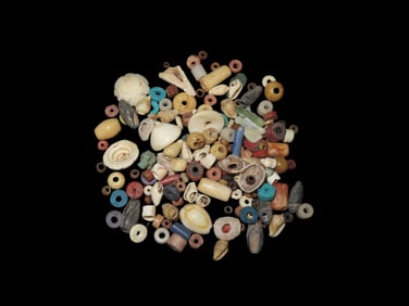 Nice Large Group of Pre-Columbian Beads from Mexico. Including Stone, Shell, Jade, Copper, & Bone.
