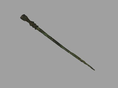 4 1/4" Effigy Copper Hairpin from Peru. Nicely Decorated top end. Nice Long Example, Heavily
