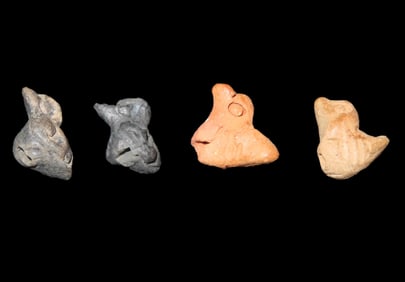 Lot of 4 Bird Effigy Beads / Pendants from Mexico, Pre-Columbian Pottery Figures. Very detailed for