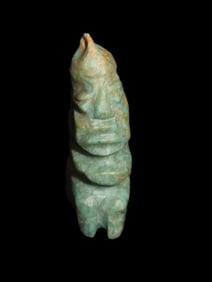 Maya Human Effigy Jade Pendant, Mexico. Very Colorful Example. Highly Detailed Example