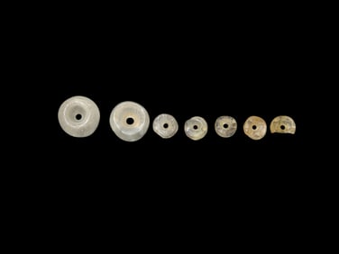 Lot of 7 Pre-Columbian Clear Crystal Quartz Drilled Beads from South America. Just imagine the time