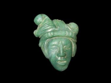 Rare Mayan Jade Mask / Maskette Pendant, Guatemala, Motely COA. Very Intricately Carved Maya Lord on