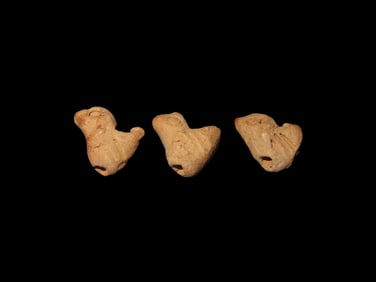 Lot of 3 Bird Effigy Beads / Pendants from Mexico, Pre-Columbian Pottery Figures. Very detailed for