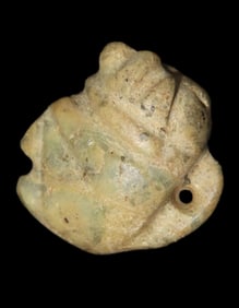 Maya Human Head Effigy Pendant, Mexico. 7/8 inches, greenstone. Ex Dora Buntjer, MN. Ex old