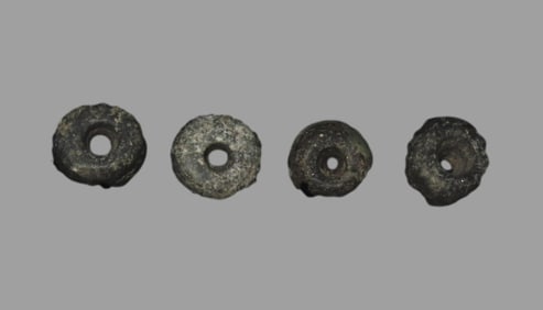 Mezcala Beads (4). Guerrero, Mexico. Black hardstone. Ex Dr Harner collection.