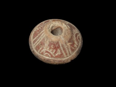 Heavily Engraved Clay Bead, Mexico. Elaborate Incised Design all the way around, Perforation in