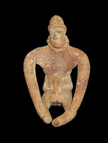Colima Seated Figure, Colima Mexico. Terracotta. 4 1/8". Ex Dr Harner. Solid and Intact!