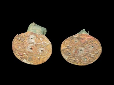 Rare Matched Pair of Moche Silver Bird Effigy Ear Spools, South America, Motley COA. Each has 4