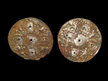Rare Matched Pair of Moche Silver Bird Effigy Ear Spools, South America, Motley COA. Each has 4