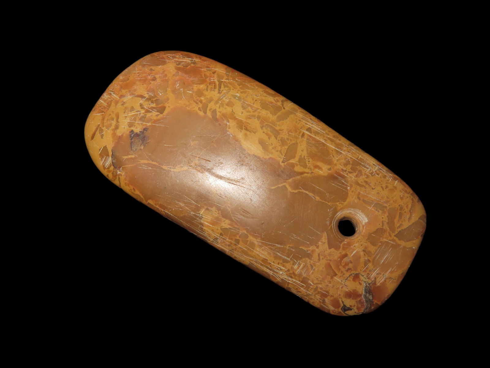 Beautiful Hardstone Pendant, Mexico, Colorful Highly Polished Drilled Stone Gorget, 3 3/16" Long. (1 of 7)