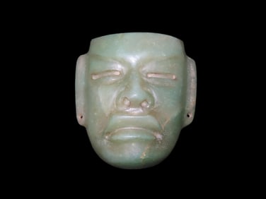 Incredible Pre-Columbian Teotihuacan Jade Mask / Maskette, Mexico, Motley COA. Amazing Example with