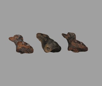 Lot of 3 Bird Effigy Beads / Pendants from Mexico, Pre-Columbian Pottery Figures. Very detailed for
