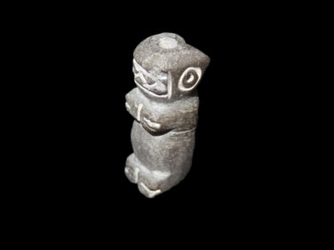 Jaguar Effigy Drilled Stone Bead / Pendant, Mexico. Very Detailed Example with Carved Eyes, Mouth w/