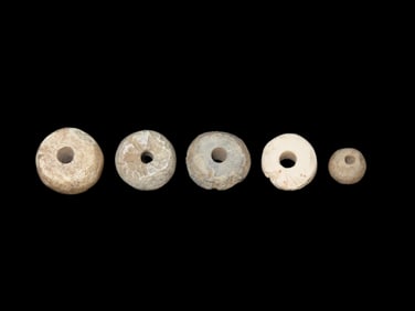 5 Large Pre Columbian Drilled Stone Beads, Mexico. Very Large examples