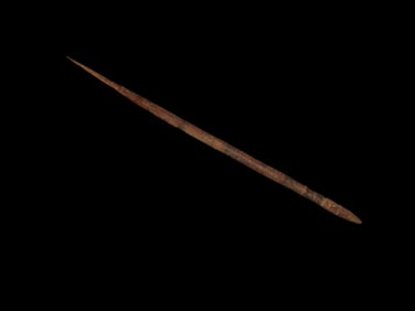 Rare 12 1/4" Long Human Effigy Weaving Tool, Peru. Circa 1000-1250 AD. Rare Perishable / Wooden