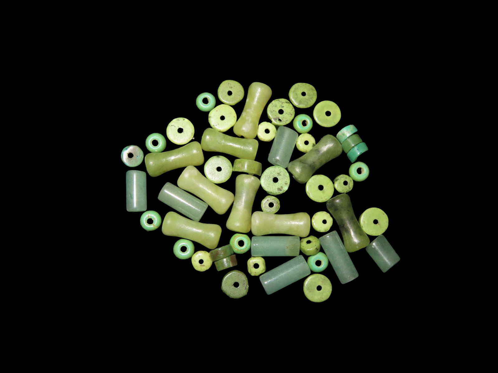 Lot of Mayan Style Jade & Jadeite Beads from South America, Many Translucent Examples, Lots of Great (1 of 4)