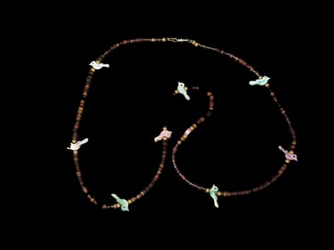 23" Long Zuni Animal Fetish Beaded Necklace with Intricately Carved Birds. Beautiful Example