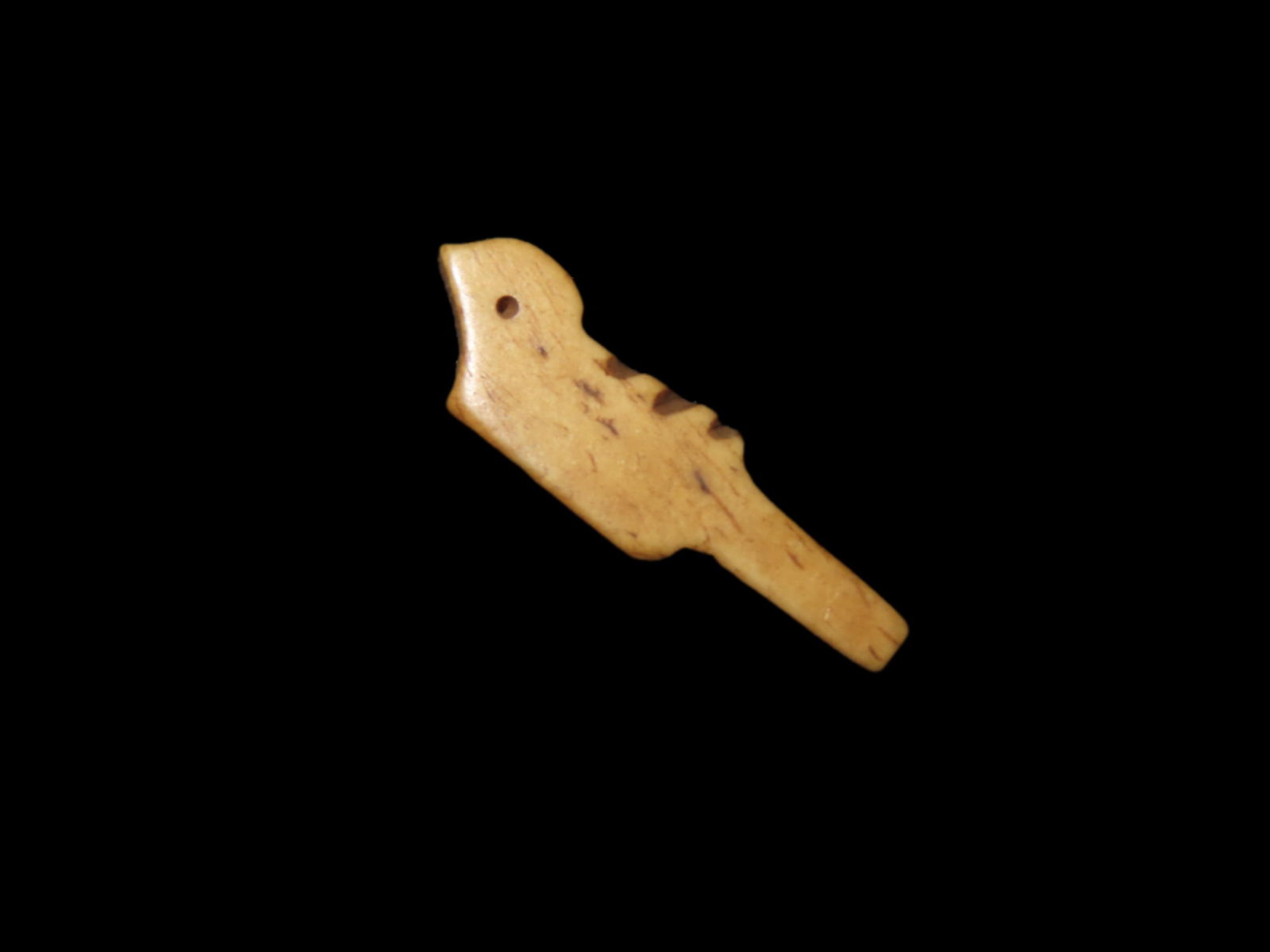 Bird Effigy Engraved Bone Pendant found in South Dakota, Animal Effigy Bead, Mandan Culture, Circa: Bird Effigy Engraved Bone Pendant found in South Dakota, Animal Effigy Bead, Mandan Culture, Circa 1500-1700's