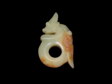 Nice Antique Chinese Hongshan Culture Jade Effigy Pendant, Handmade Example.