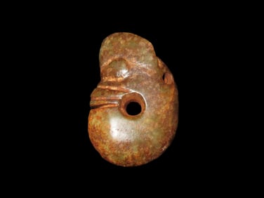 Nice Antique Chinese Hongshan Culture Jade Effigy Pendant, Handmade Example.