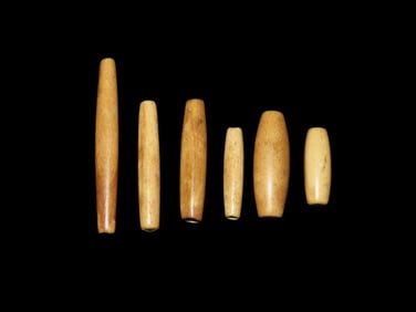 Lot of 6 Historic Hair Pipe Bone Beads, South Dakota. Nicely Shaped & Highly Polished