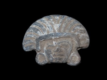 Pre-Columbian Human Effigy Pottery Head, Very Nice Elaborate Example, Ear spools, Headdress or