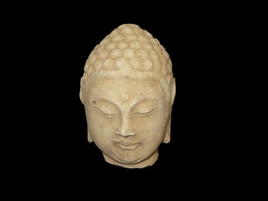 Amazing 4 3/4" Tall Ancient Carved Quartz / Stone Asian Buddha Head, Very Nice Detailed Example, No