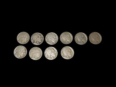Lot of 10 Buffalo Nickels from 1913-1938, Please View Pictures for Condition