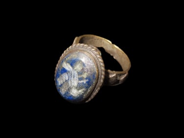 Nice Roman Viking Engraved Intaglio Seal Ring, Bronze with Stone Intaglio Inset.