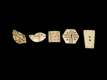 Lot of 5 Antique Effigy Engraved Bone Pendants, Hand Carved, Africa, Intricate Detailed Old Examples