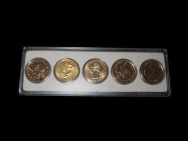 Complete Set of 5 Gold Plated 2002 Statehood Washington Quarters, all 5 issued for 2002. Encased in