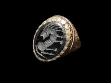 Nice Roman Viking Engraved Intaglio Seal Ring, Bronze with Stone Intaglio Inset.