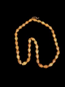 28" Long Antique Chinese Hongshan Culture Jade Bead Necklace, Nice Colorful Example.