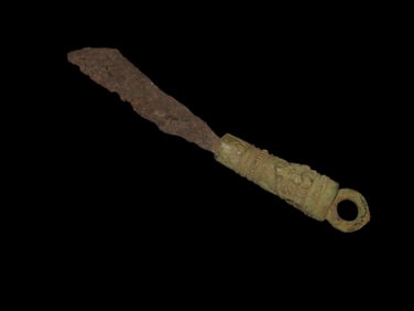 Rare 9 1/2" Roman Bronze Age Dagger / Knife with Original Handle & Blade. Heavily Designed Solid