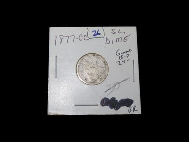 1877-CC Seated Liberty Silver Dime, Carson City Mint, Very Hard to find these early CC coins, United