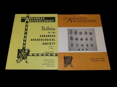2 ISSUES OF THE ARKANSAS ARCHAEOLOGIST, 1992 & 2005, OVER 130 PAGES COMBINED, FULL OF PICS AND INFO