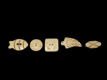 Lot of 5 Antique Effigy Engraved Bone Pendants, Hand Carved, Africa, Intricate Detailed Old Examples