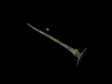 Elaborate Ancient Roman Bronze Hairpin, Needle, Awl. Very Nicely Decorated Example